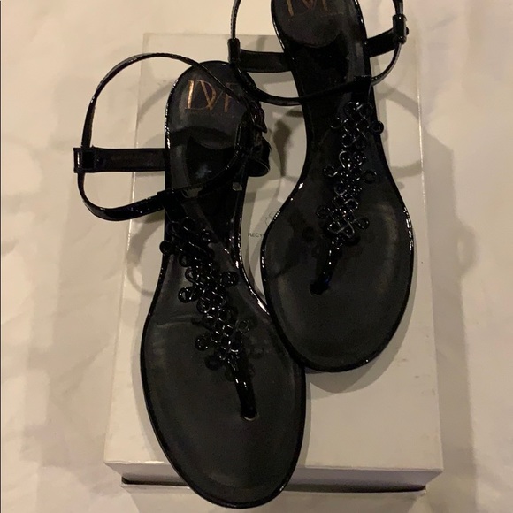 Diane von Furstenberg Black Patent Monaco Sandals - Picture 2 of 7
